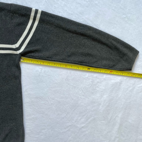 BasicRed Vintage Grey V-Neck Sweater with White Stripes - Picture 6 of 8